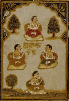 Four Monks, Number Four of the Sanaka (Ancient) Suit, Playing Card from a 32-Suit..., c1800. Creator: Unknown