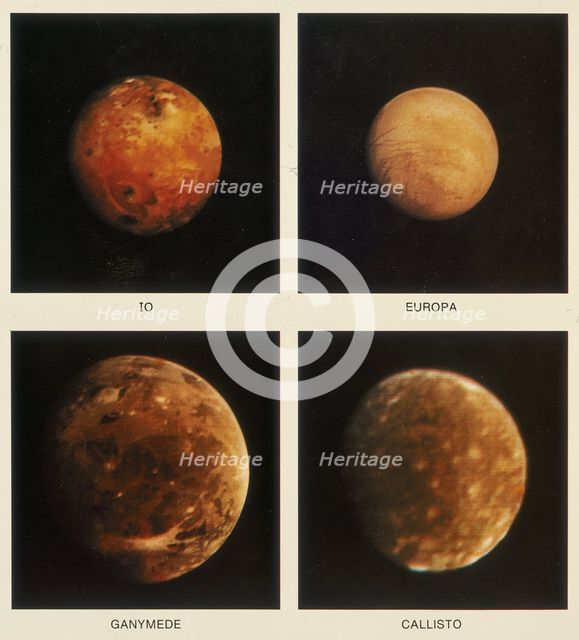 Four moons of Jupiter. Io, Europa, Ganymede and Callisto, 1979. Creator: Unknown.