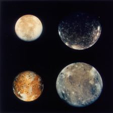 Four moons of Jupiter, Io, Europa, Ganymede and Callisto, 1979. Creator: Unknown