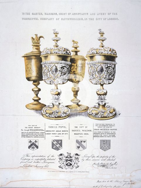Four ornate cups belonging to the Clothworkers' Company, 1857.                                       Artist: Sanderson & Co