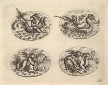 Four Ovals with Genii, plates from the Neue Grotessken Buch, 1610. Creator: Christoph Jamnitzer
