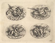 Four Ovals with Genii, plates from the Neue Grotessken Buch, 1610. Creator: Christoph Jamnitzer