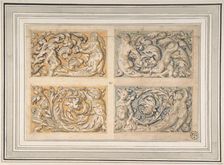 Four Panels with Rinceau Motif, 17th century. Creator: Anon