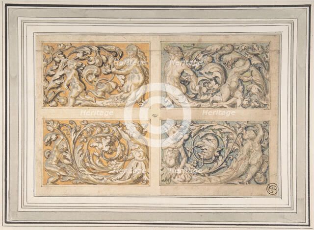 Four Panels with Rinceau Motif, 17th century. Creator: Anon.
