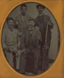 Four Pipe Fitters with Tools, late 1850s-70s. Creator: Unknown