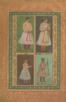 Four Portraits: (upper left) A Raja (Perhaps Raja Sarang Rao), by Balchand..., ca. 1610-15. Creators: Balchand, Daulat, Murad