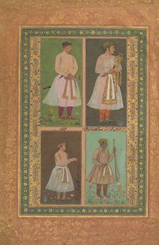 Four Portraits: (upper left) A Raja (Perhaps Raja Sarang Rao), by Balchand..., ca. 1610-15. Creators: Balchand, Daulat, Murad