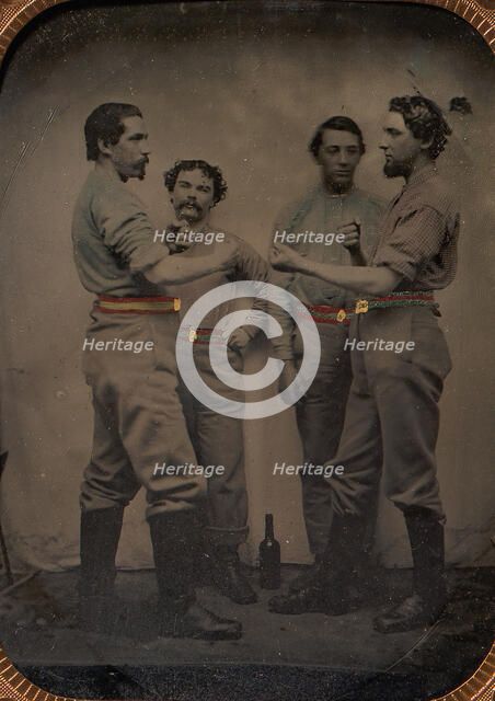Four Pugilists with a Bottle at Their Feet, 1870-80s. Creator: Unknown.