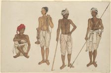 Four Recruits in White Dhotis, page from the Fraser Album, Company School, c. 1815/16. Creator: Unknown