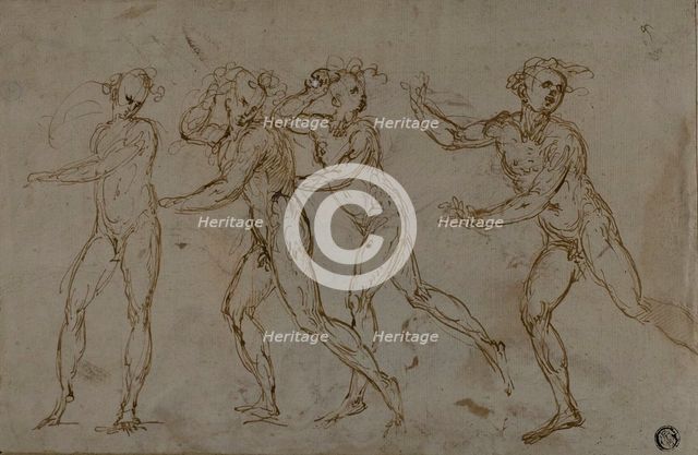 Four Running Male Nudes (recto); Holy Family with the Infant John the Baptist (verso), n.d. Creator: Unknown.