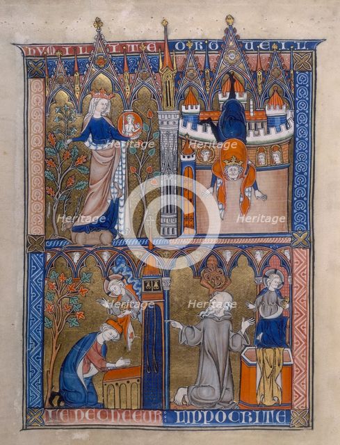 Four scenes from "La Somme le Roy", c1290-c1299. Creator: Unknown.