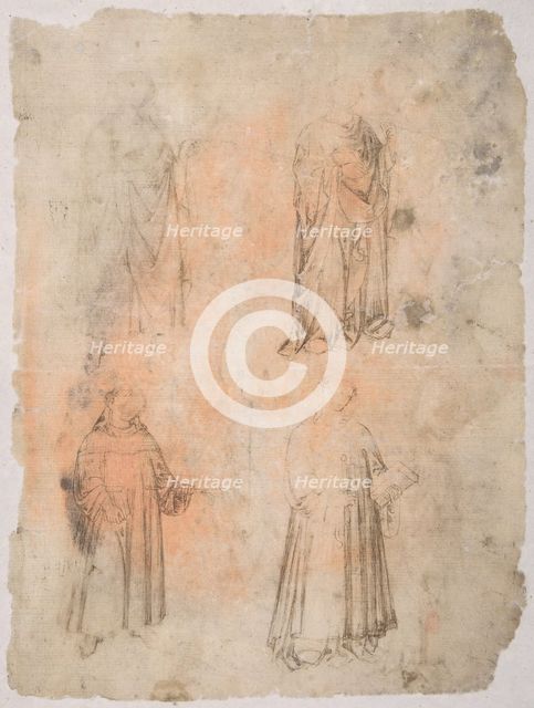 Four Saints (recto); Two Saints, Seated Madonna, and Kneeling Figure (verso), 14th century. Creator: Anon.