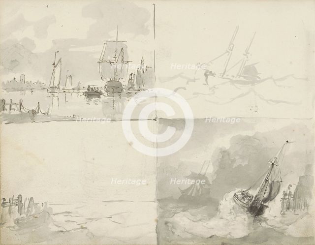 Four seascapes, c.1825-c.1875. Creator: Circle of Petrus Johannes Schotel.