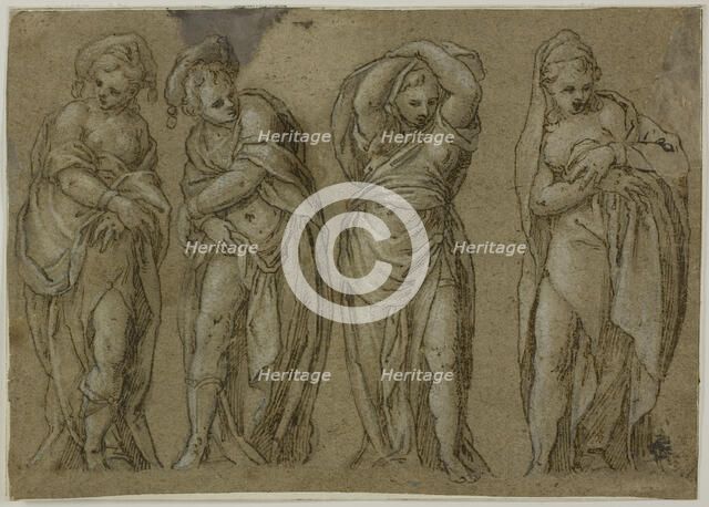 Four Standing Draped Female Figures, n.d. Creator: Paolo Farinati.