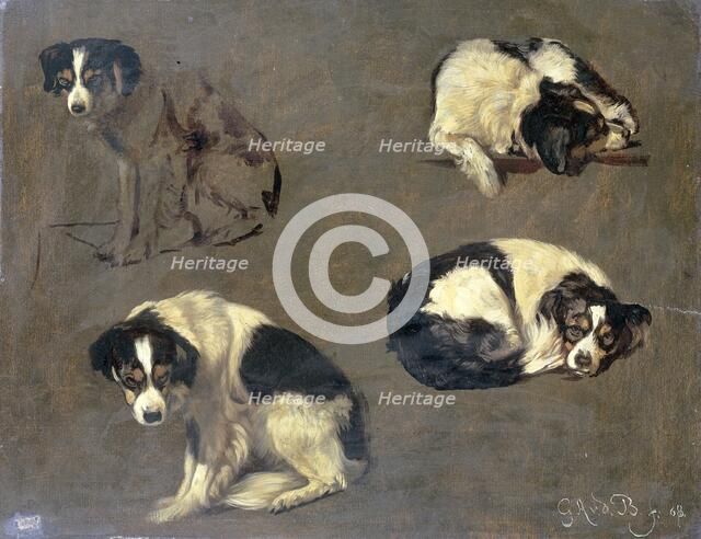 Four Studies of a Dog, 1868. Creator: Guillaume Anne van der Brugghen.