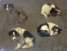 Four Studies of a Dog, 1868. Creator: Guillaume Anne van der Brugghen