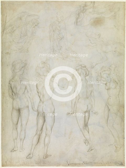 Four Studies of a Female Nude, an Annunciation and Two Studies of a Woman Swimming, c.1425. Artist: Pisanello, Antonio (1395-1455)