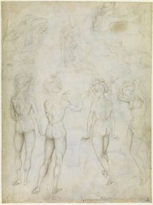 Four Studies of a Female Nude, an Annunciation and Two Studies of a Woman Swimming, c.1425. Artist: Pisanello, Antonio (1395-1455)