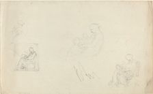 Four Studies of a Seated Woman with Children at Her Feet (Sketches for the Monument..., c. 1816?. Creator: John Flaxman