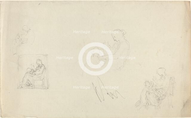 Four Studies of a Seated Woman with Children at Her Feet (Sketches for the Monument..., c. 1816?. Creator: John Flaxman.