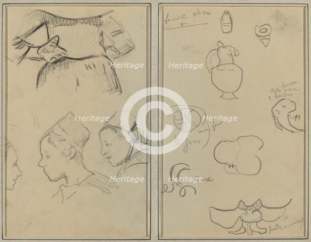 Four Studies of Breton Women; Shapes and Vases [verso], 1884-1888. Creator: Paul Gauguin.