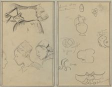 Four Studies of Breton Women; Shapes and Vases [verso], 1884-1888. Creator: Paul Gauguin