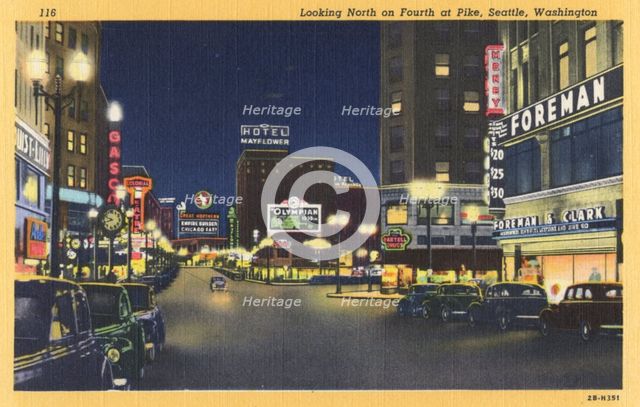 Fourth Avenue and Pike Street, Seattle, Washington, USA, 1942. Artist: Unknown