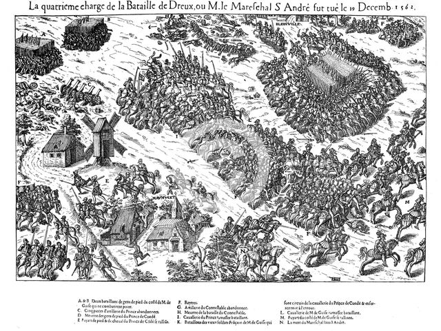 Fourth charge at the Battle of Dreux, French Religious Wars, 19 December 1562 (1570). Artist: Jacques Tortorel