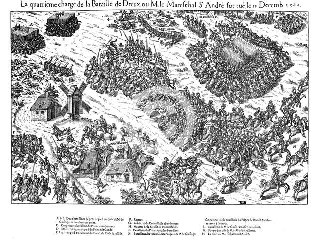 Fourth charge at the Battle of Dreux, French Religious Wars, 19 December 1562 (1570). Artist: Jacques Tortorel