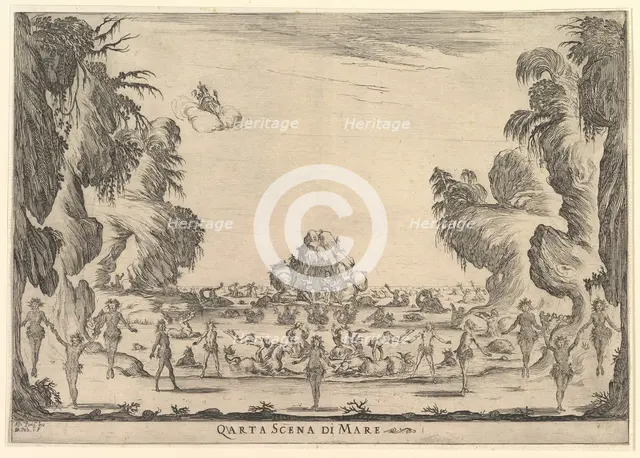Fourth scene, the sea, from 'The marriage of the gods' (Le nozze degli Dei), 1637. Creator: Stefano della Bella.