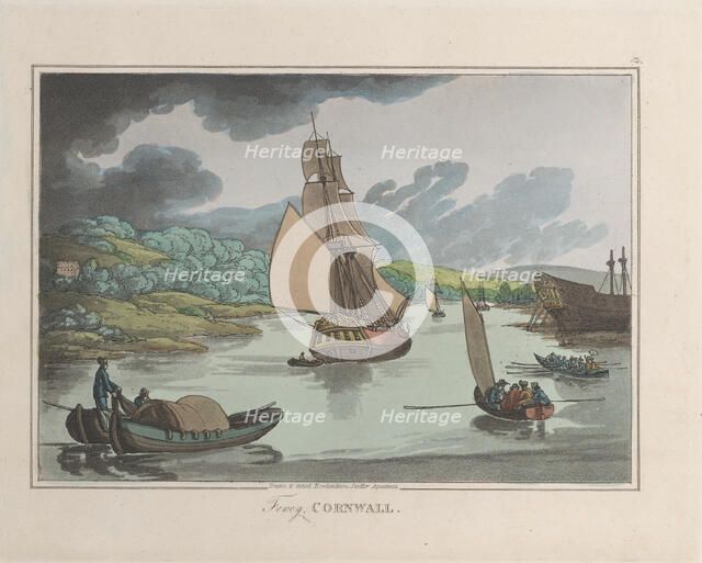 Fowey, Cornwall, from "Sketches from Nature", 1822., 1822. Creators: Thomas Rowlandson, Joseph Constantine Stadler.
