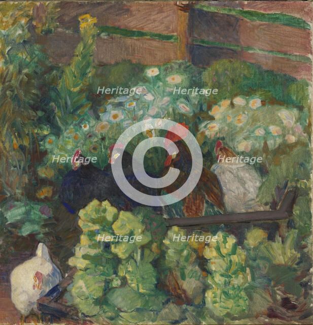 Fowls in Autumn Sun, 1906. Creator: Bernhard Folkestad.