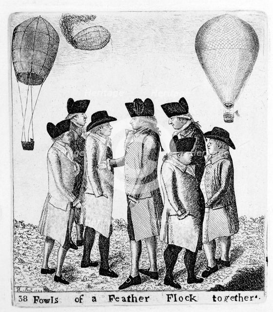 'Fowls of a Feather Flock together'; a group of aeronauts, c1785. Artist: Unknown