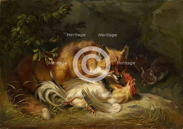 Fox Attacking a Cock, 1855. Creator: Benno Adam.
