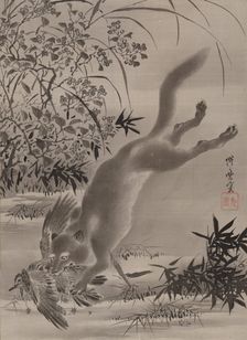 Fox Catching Bird, ca. 1887. Creator: Kawanabe Kyosai