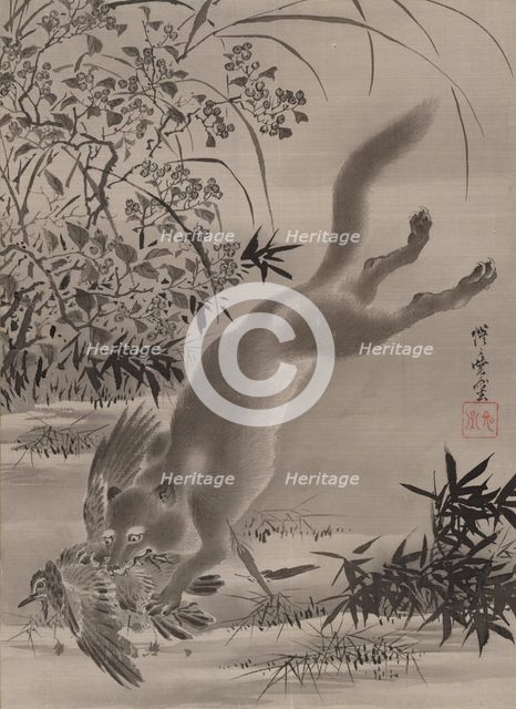 Fox Catching Bird, ca. 1887. Creator: Kawanabe Kyosai.