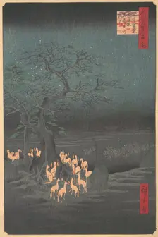 Foxes Meeting at Oji, 1857., 1857. Creator: Ando Hiroshige