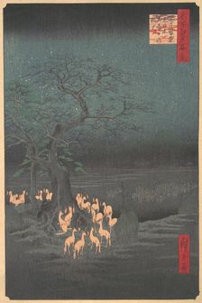 Foxes Meeting at Oji, 1857., 1857. Creator: Ando Hiroshige