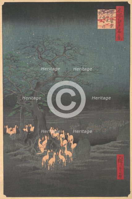 Foxes Meeting at Oji, 1857., 1857. Creator: Ando Hiroshige.