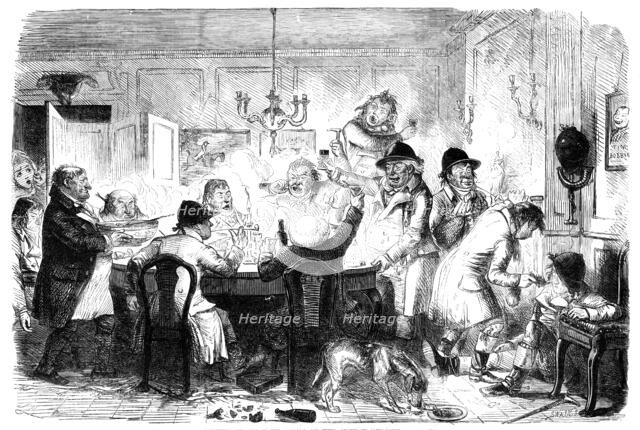 Foxhunters Regaling in the "Good" Old Times - drawn by John Leech, 1856.  Creator: Joseph Swain.
