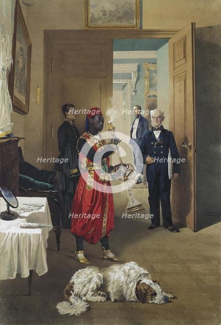 Foyer of the Great Palace in Tsarskoye Selo, 1865. Artist: Zichy, Mihály (1827-1906)