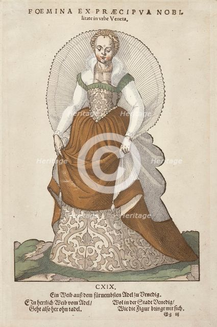 Foemina ex Praecipua Nobi' from Trachtenbuch von Nurnberg (Costume Book of Nuremberg), no CXIX, 1577 Creator: Jost Ammon.