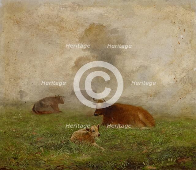 Foggy Landscape with Cows, date unknown, c1871-1928. Creator: Wilson Reed Berry.