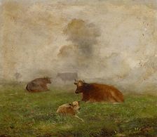 Foggy Landscape with Cows, date unknown, c1871-1928. Creator: Wilson Reed Berry
