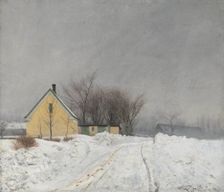 Foggy Winter Day. To the Left a Yellow House. Deep Snow.1910. Creator: Laurits Andersen Ring