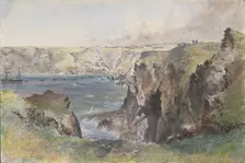 Foilhummerum Bay, Valentia, from Cromwell Fort: The Caroline Laying the Earthwire on July 21st,1865. Creator: Robert Charles Dudley