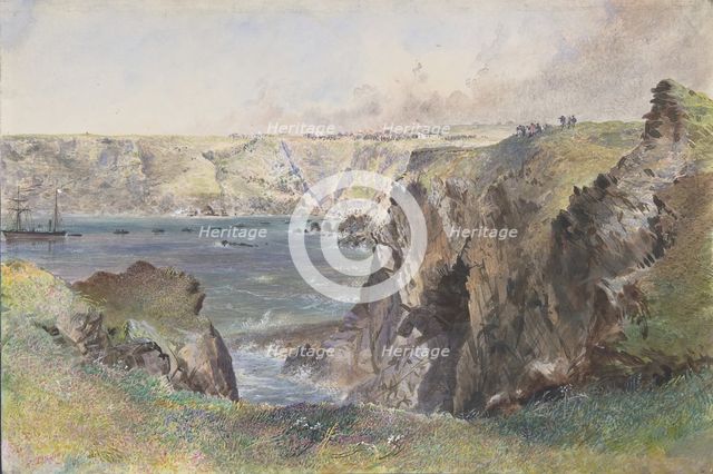 Foilhummerum Bay, Valentia, from Cromwell Fort: The Caroline Laying the Earthwire on July 21st,1865. Creator: Robert Charles Dudley.