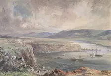 Foilhummerum Bay, Valentia, Looking from Cromwell Fort: The Caroline and Boats..., 1865-66. Creator: Robert Charles Dudley