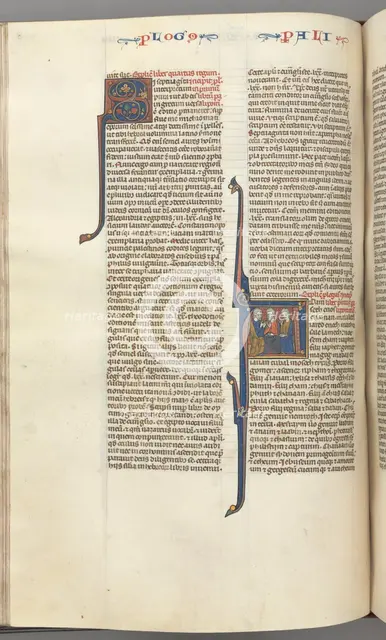 Fol. 148v, Chronicles I, historiated initial A, three descendants of Adam, c. 1275-1300. Creator: Unknown.