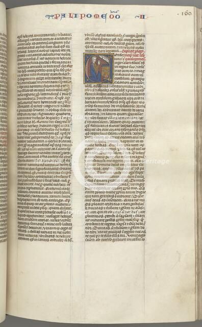 Fol. 160r, Chronicles II, historiated initial C, Solomon kneeling before an altar praying..., c. 127 Creator: Unknown.
